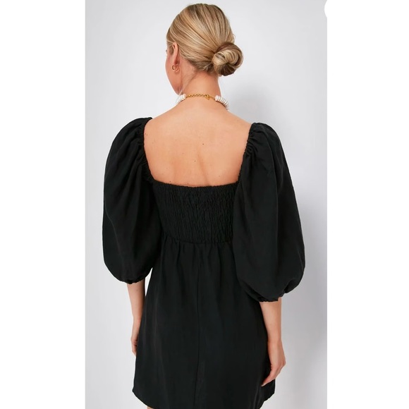 Tuckernuck Annie 100% Linen Smocked Puff Sleeve Dress Black XS - Picture 2 of 7